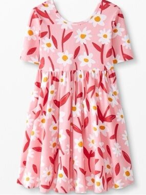 Hanna Andersson Pink Daisy Print Skater Dress with Pockets